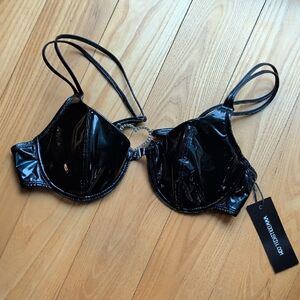 Dolls Kill Black Patent Ring-Front Underwire Bra